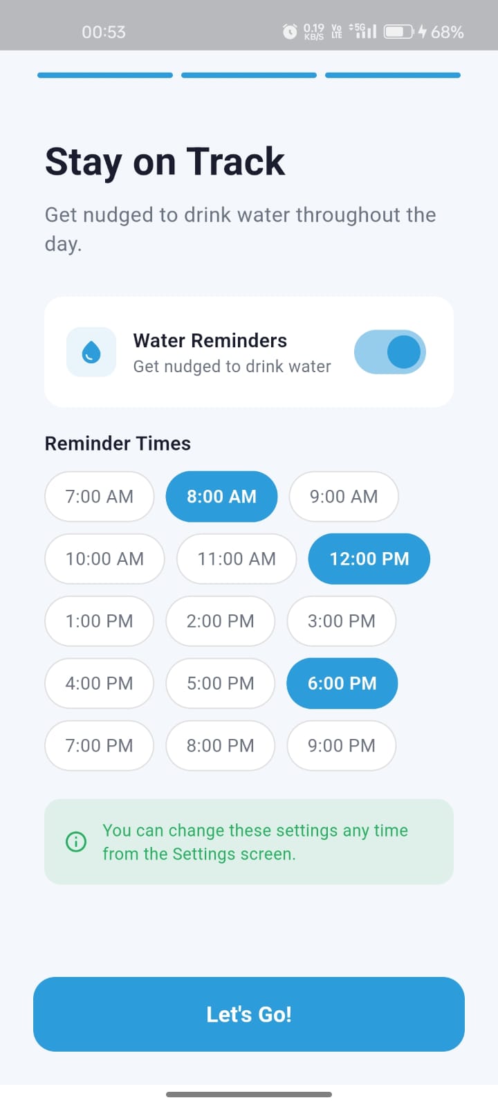 CareCue water reminder setup